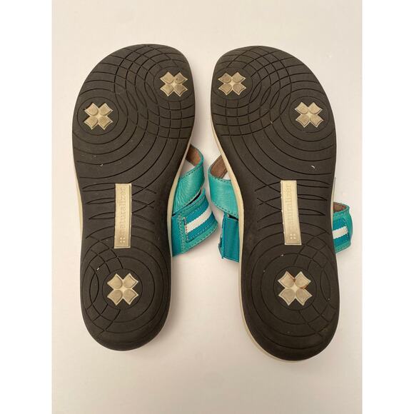 NATURALIZER N5 Comfort Slip on Sandal Teal Leather Striped Canvas Strap 10N - Picture 5 of 9